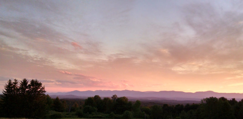 sunset over the Catskill mountains by messy bed studio