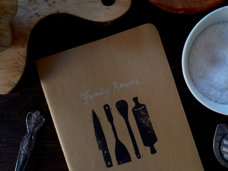 family recipes notebook hand printed