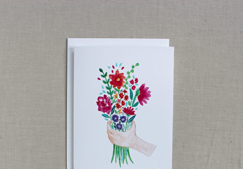 blank thank you card with painted bouquet of flowers
