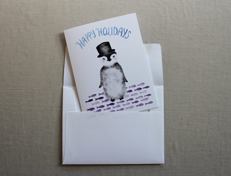 penguin christmas card in envelope