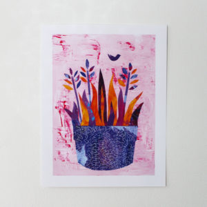 pink and purple mixed media collage print