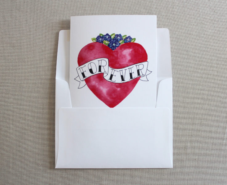 i love you card with heart and forever text in envelope