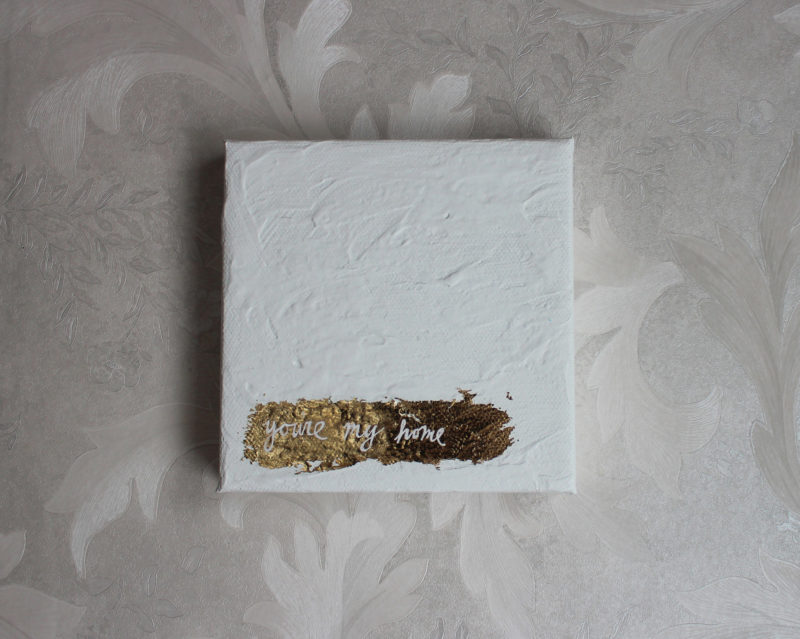 white and gold leaf mixed media painting