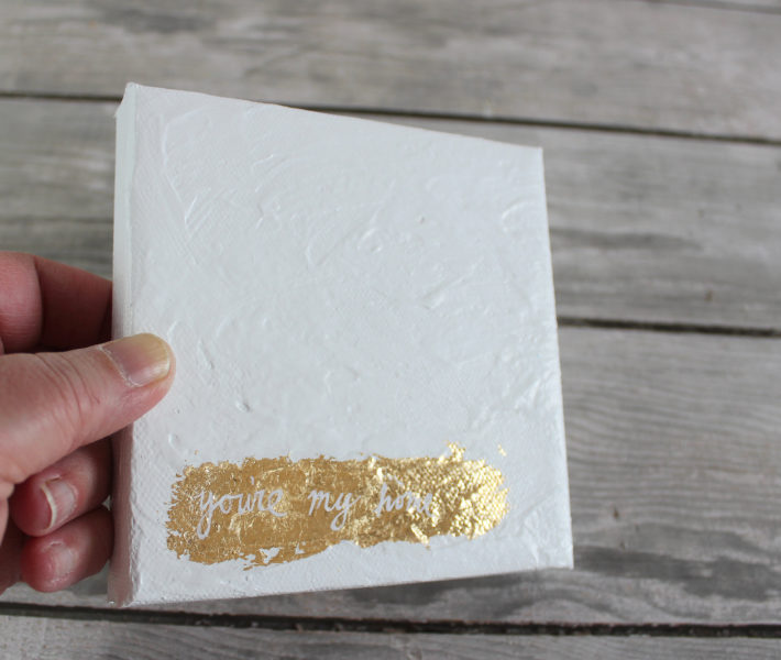 small square mixed media painting with gold leaf