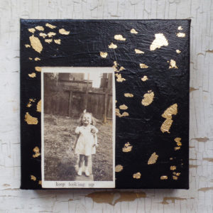 mixed media painting with gold leaf and vintage photo