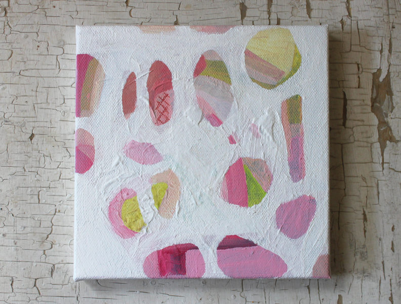 small abstract art painting in pink, white and green