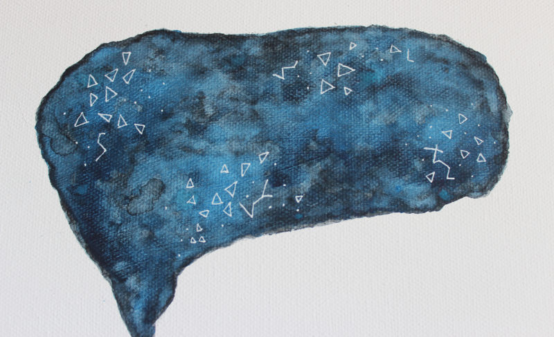 detail of deep blue, black sky with rune shapes
