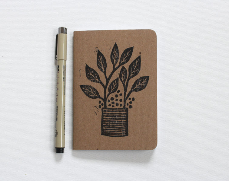 hand printed plants in pots notebooks with pen