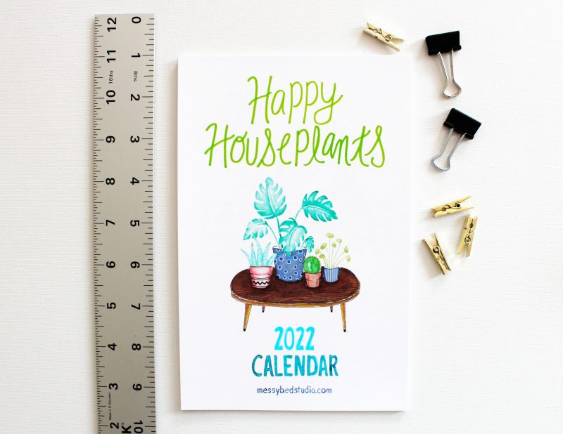 2022 Plant Mom Calendar cover shown with ruler and clips