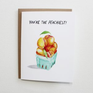 you're the peachiest thank you card with watercolor painted peaches in a mint green quart container