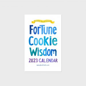 Cover of the Fortune Cookie 2023 Calendar hand painted in blues and purples