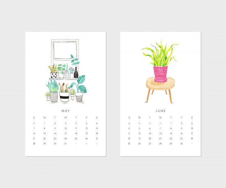 May and June calendar pages of the houseplants calendar for 2023