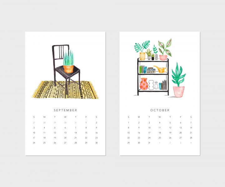 September and October pages for houseplants calendar 2023