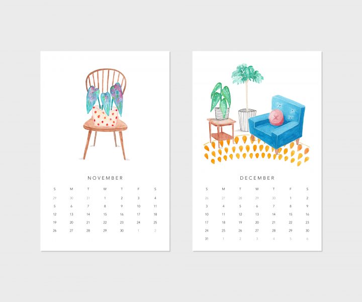 November and December pages of the houseplants calendar for 2023